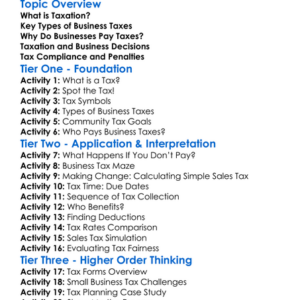 Business Taxation Basics Worksheet Activity Booklet