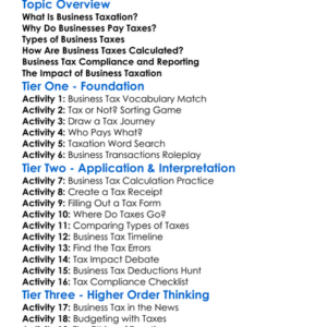 Business Taxation Worksheet Activity Booklet