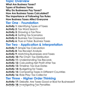 Business Taxes Worksheet Activity Booklet