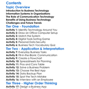 Business Technology And Information Systems Worksheet Activity Booklet