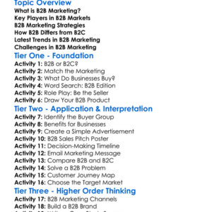 Business-To-Business B2B Marketing Worksheet Activity Booklet