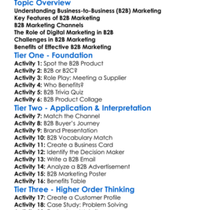 Business-To-Business Marketing Worksheet Activity Booklet