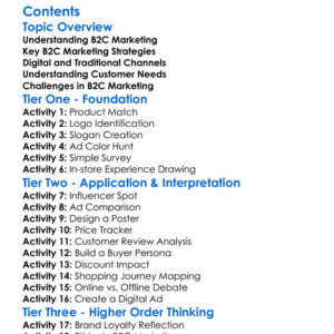 Business-To-Consumer B2C Marketing Worksheet Activity Booklet