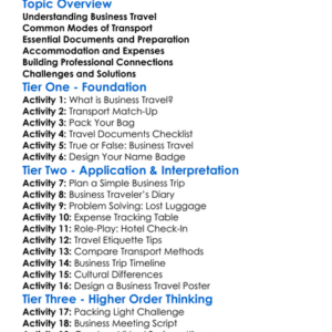 Business Travel Basics Worksheet Activity Booklet