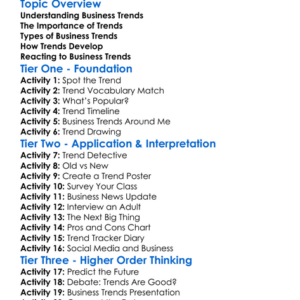 Business Trends Worksheet Activity Booklet
