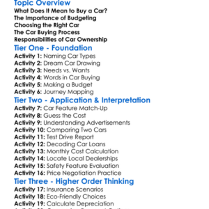 Buying A Car Worksheet Activity Booklet