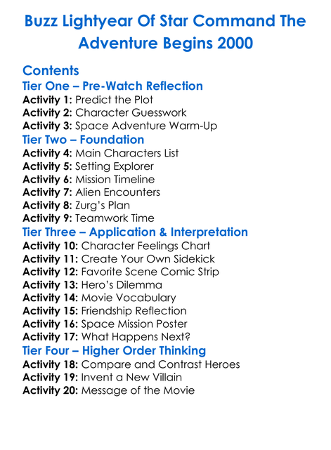 Buzz Lightyear Of Star Command The Adventure Begins 2000 Worksheet Activity Booklet