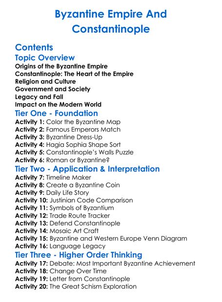 Byzantine Empire And Constantinople Worksheet Activity Booklet