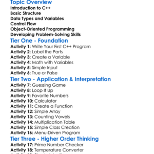 C Programming Worksheet Activity Booklet