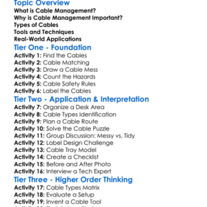 Cable Management Worksheet Activity Booklet
