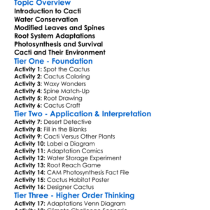 Cacti Adaptations Worksheet Activity Booklet