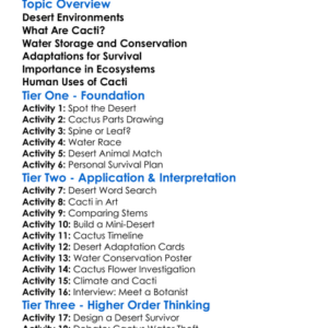 Cacti And Desert Survival Worksheet Activity Booklet