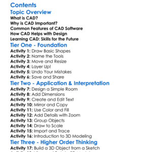 Cad Computer-Aided Design Basics Worksheet Activity Booklet