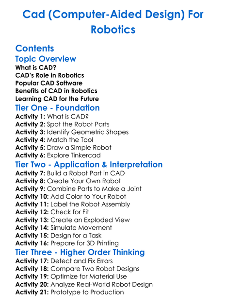 Cad Computer-Aided Design For Robotics Worksheet Activity Booklet