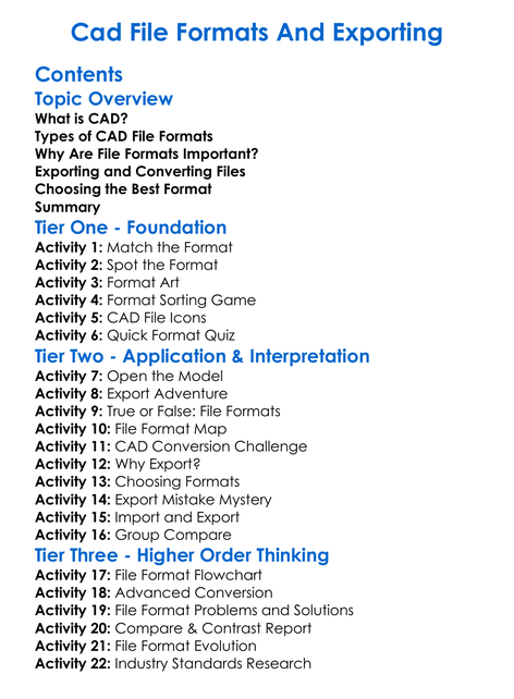 Cad File Formats And Exporting Worksheet Activity Booklet