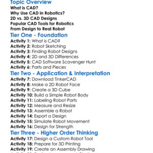 Cad For Robot Design Worksheet Activity Booklet