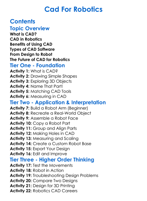 Cad For Robotics Worksheet Activity Booklet