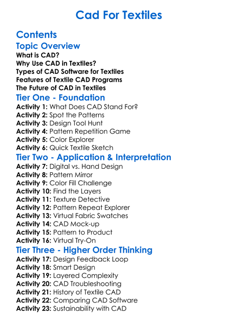 Cad For Textiles Worksheet Activity Booklet