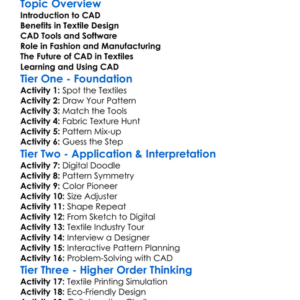 Cad In Textiles Worksheet Activity Booklet