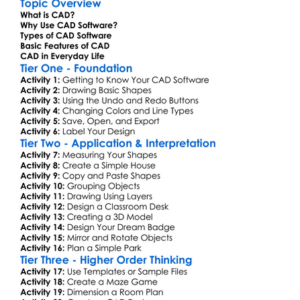 Cad Software Usage Worksheet Activity Booklet