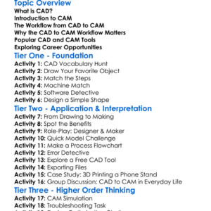 Cad To Cam Workflow Worksheet Activity Booklet