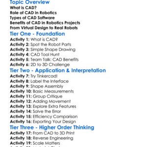 Cad Tools In Robotics Worksheet Activity Booklet