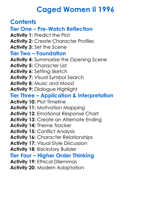 Caged Women Ii 1996 Worksheet Activity Booklet