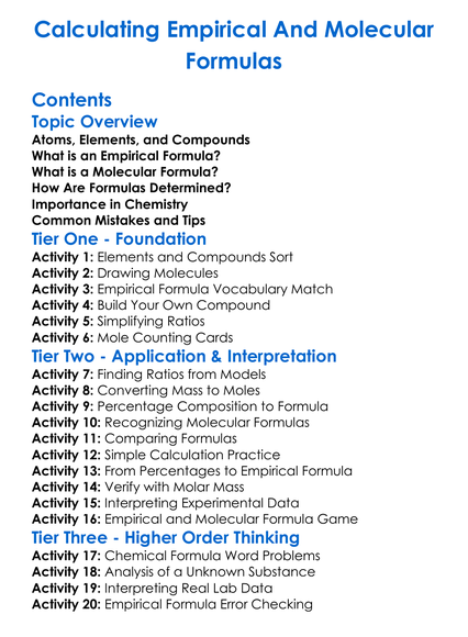 Calculating Empirical And Molecular Formulas Worksheet Activity Booklet