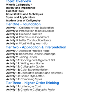 Calligraphy Basics Worksheet Activity Booklet