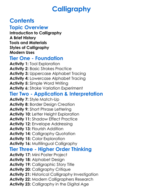 Calligraphy Worksheet Activity Booklet