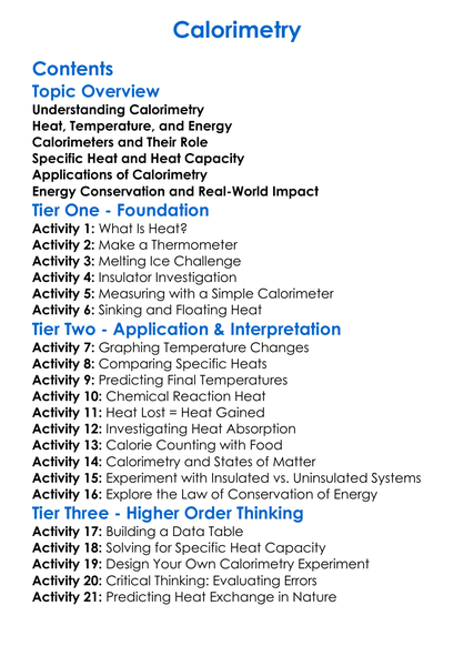 Calorimetry Worksheet Activity Booklet
