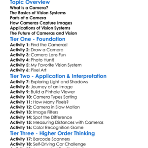 Camera And Vision Systems Worksheet Activity Booklet