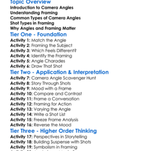 Camera Angles And Framing Worksheet Activity Booklet