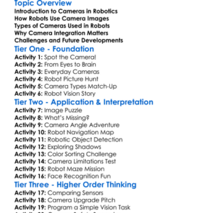 Camera Integration In Robots Worksheet Activity Booklet