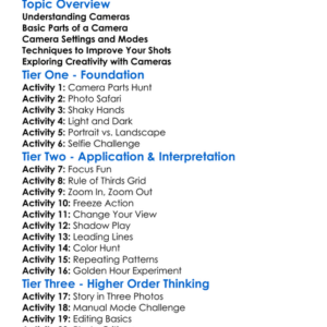 Camera Operation And Techniques Worksheet Activity Booklet
