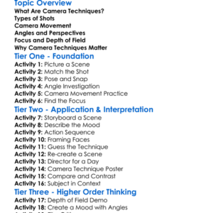 Camera Techniques Worksheet Activity Booklet