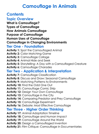 Camouflage In Animals Worksheet Activity Booklet