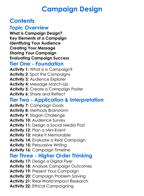 Campaign Design Worksheet Activity Booklet
