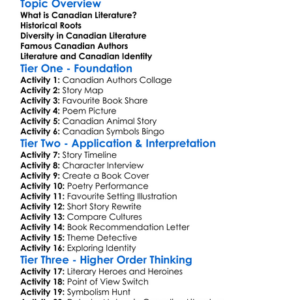 Canadian Literature Worksheet Activity Booklet