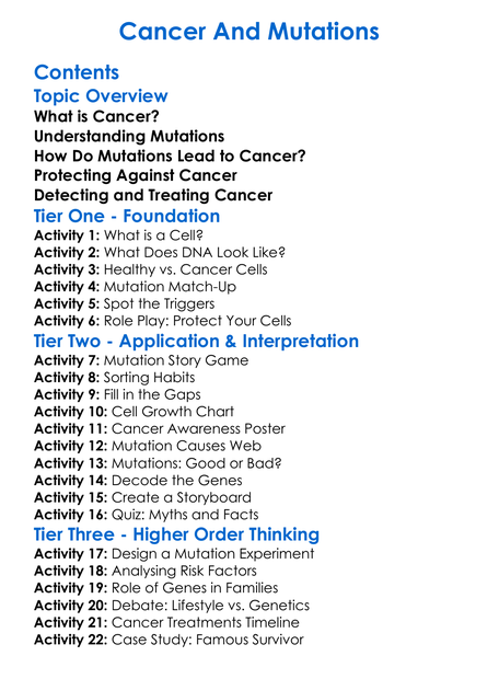 Cancer And Mutations Worksheet Activity Booklet
