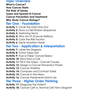 Cancer Biology Basics Worksheet Activity Booklet