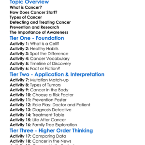 Cancer Biology Worksheet Activity Booklet