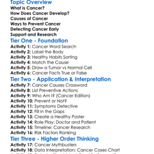 Cancer Causes And Prevention Worksheet Activity Booklet