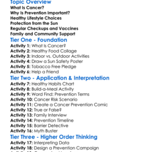 Cancer Prevention Worksheet Activity Booklet