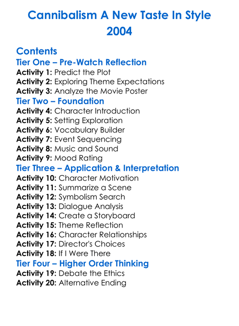 Cannibalism A New Taste In Style 2004 Worksheet Activity Booklet