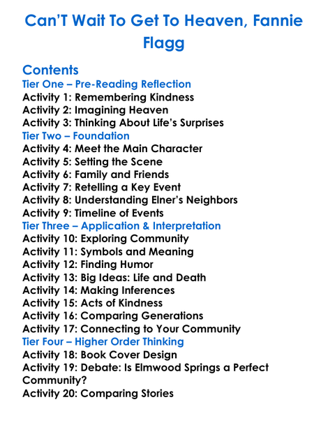Cant Wait To Get To Heaven Fannie Flagg Worksheet Activity Booklet