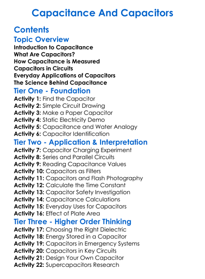 Capacitance And Capacitors Worksheet Activity Booklet