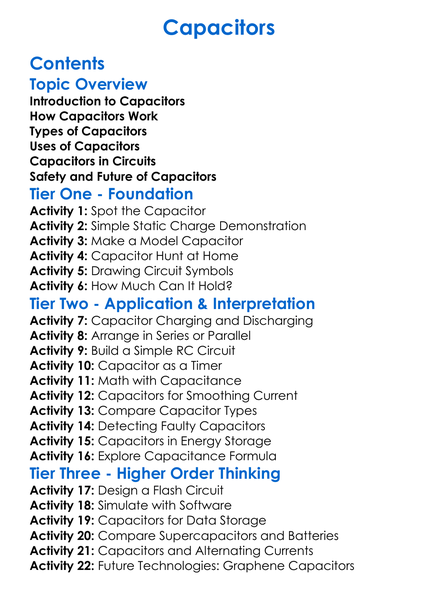 Capacitors Worksheet Activity Booklet