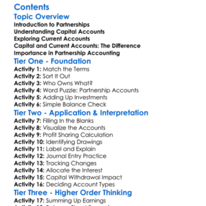 Capital And Current Accounts In Partnerships Worksheet Activity Booklet