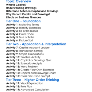 Capital And Drawings Worksheet Activity Booklet